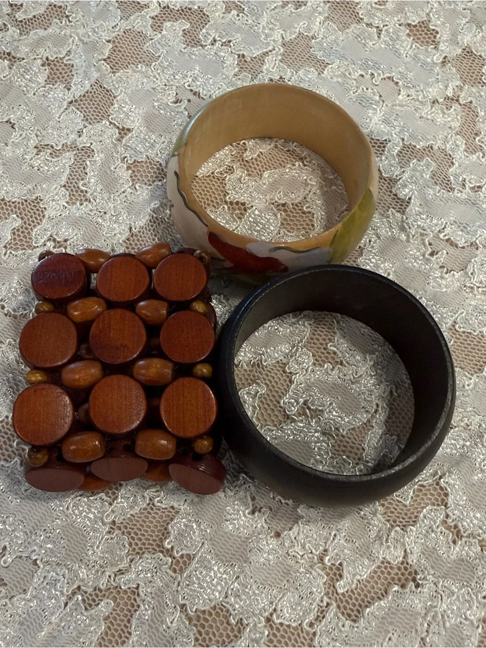 Bohemian western wood bangle bracelet set of 3 festival preppy hippie artsy